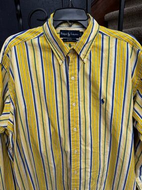 Large Ralph Lauren Blake Yellow, Blue & White Striped Button-Down Shirt